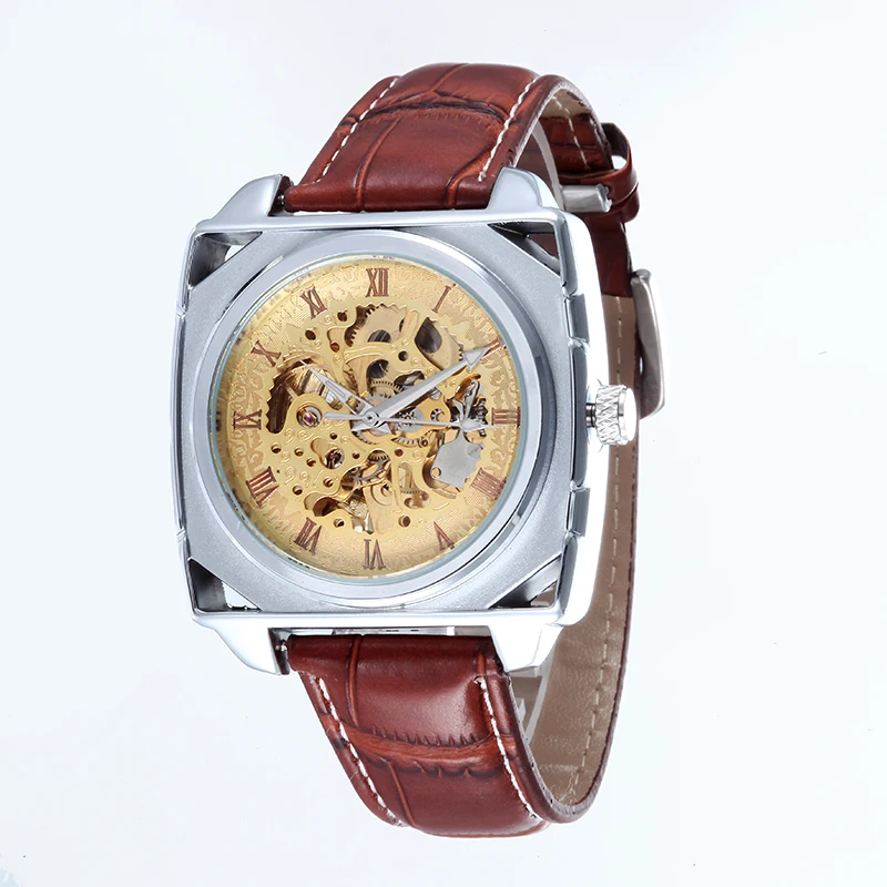 WHATCH Mens Mechanical Vintage Automatic clock Men watches Fashion Leather strap Watch china famous brand waterproof