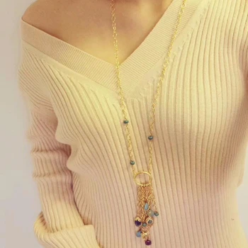

Amorita boutique gold trendy long chain tassels Necklaces