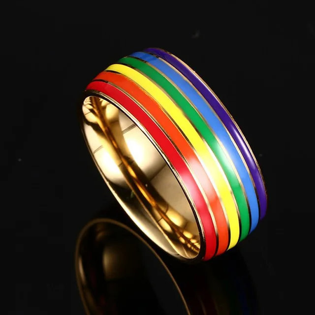 Luxury Rainbow Titanium Ring Gold Plate Stainless Steel Rings For Women Men LGBT Lovers Jewelry Drop Shipping Homosexual Bagues