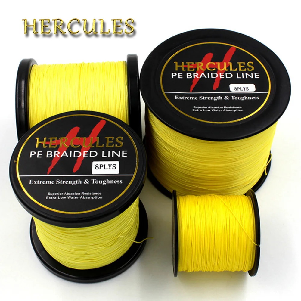 Hercules 100 м 300 500 1000 1500 2000 PE Yellow Spectra 8 жил 10lb 200lb плетеная рыболовная леска Для океан