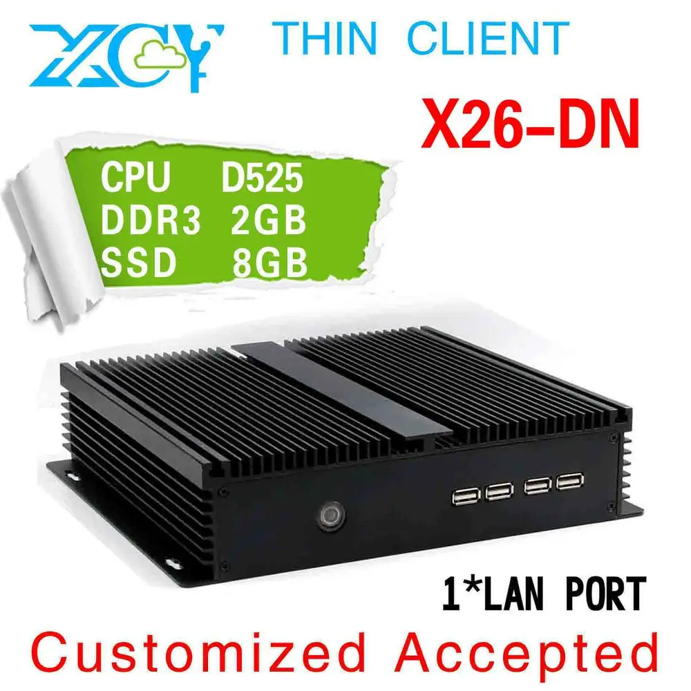  XCY mini pc desktop x26-DN atom dual-core 1.8ghz cpu for D525 1.8ghz 2gb ram 8gb ssd  support  8*usb and 2*com small factory pc 