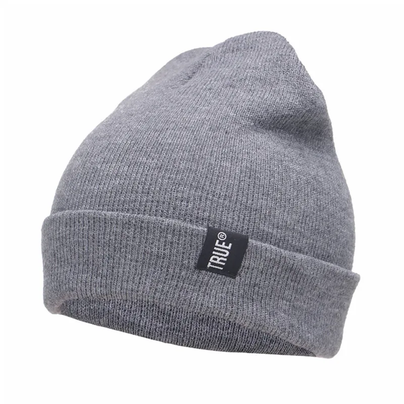 1 PCS Letter True Casual Beanies For Men Women Fashion Knitted Winter Hat Solid Color Hip-hop Skullies Bonnet Unisex Cap Gorros - Цвет: Gray