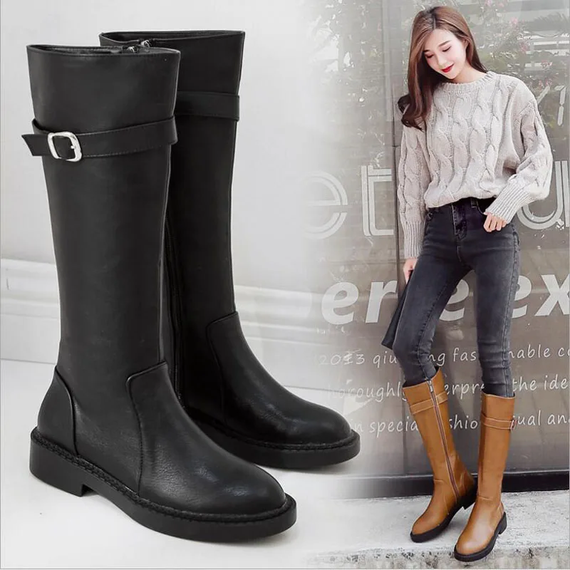 

Women Winter Shoes Knee High Boots Big Size High Quality Leather Brand Women Shoes Wool And Plush Women Winter Boots