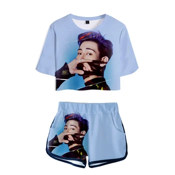 

3D GOT7 SPINNING TOP Album Two Piece Sets Casual Soft Kpop High Quality 2019 New Women Crop Top and Shorts Cool Summer Set