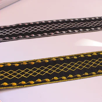

YACKALASI Metallic Embroidered Lace Appliqued Trims Iron On Gold Black Band Cosplay Costume Braid Ribbon Gold Silver 3.8cm