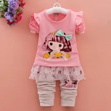 spring Lovely Autmn Children Clothing Sets Girls Tee Shirt and cute pants with race skirt Clothes Set Kids Girl clothing suits