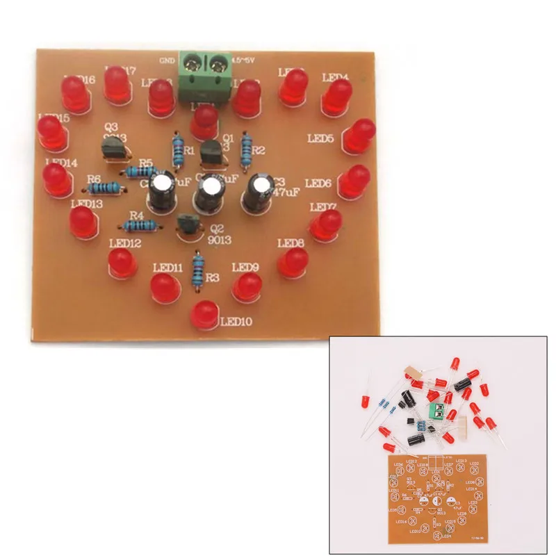 Набор для творчества, светодиодный светильник в форме сердца, мигающий светильник, электронный костюм, лампа в форме сердца, Электронная печатная плата DIY
