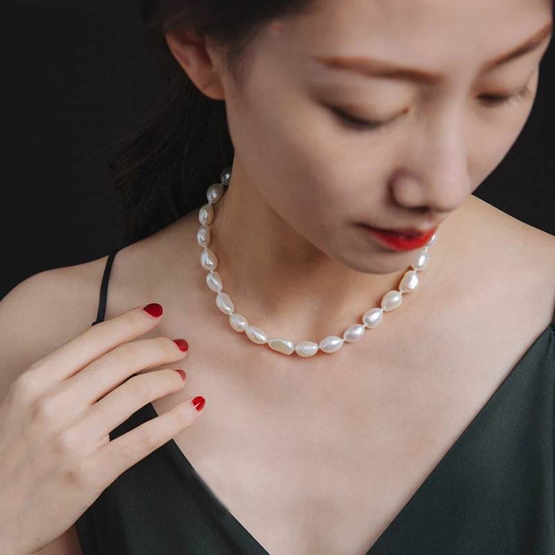 Ожерелье из настоящего белого жемчуга в стиле барокко для женщин, ожерелье из натурального пресноводного жемчуга, ювелирное изделие 10-11 мм, лучший подарок для девушек