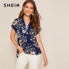 SHEIN Модный летний топ с v-образным вырезом и рукавами-крылышками и цветочным принтом, Женские топы и блузки