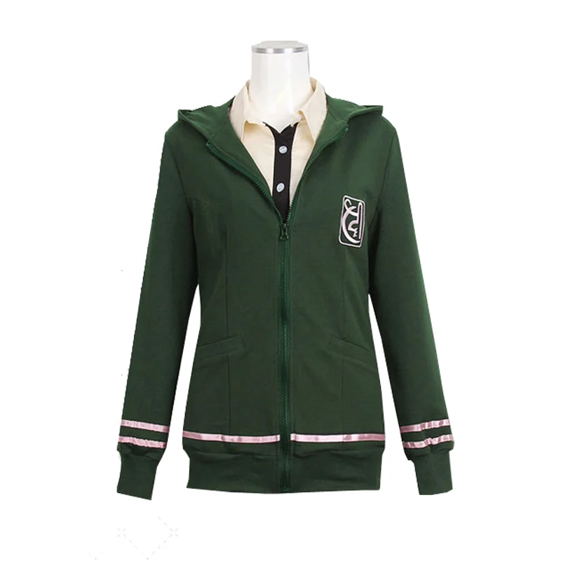 Coshome DanganRonpa Chiaki Nanami Cosplay Costumes Wigs Women Cotton Hoodies Green Coat Halloween Party School Girls Uniforms (2)