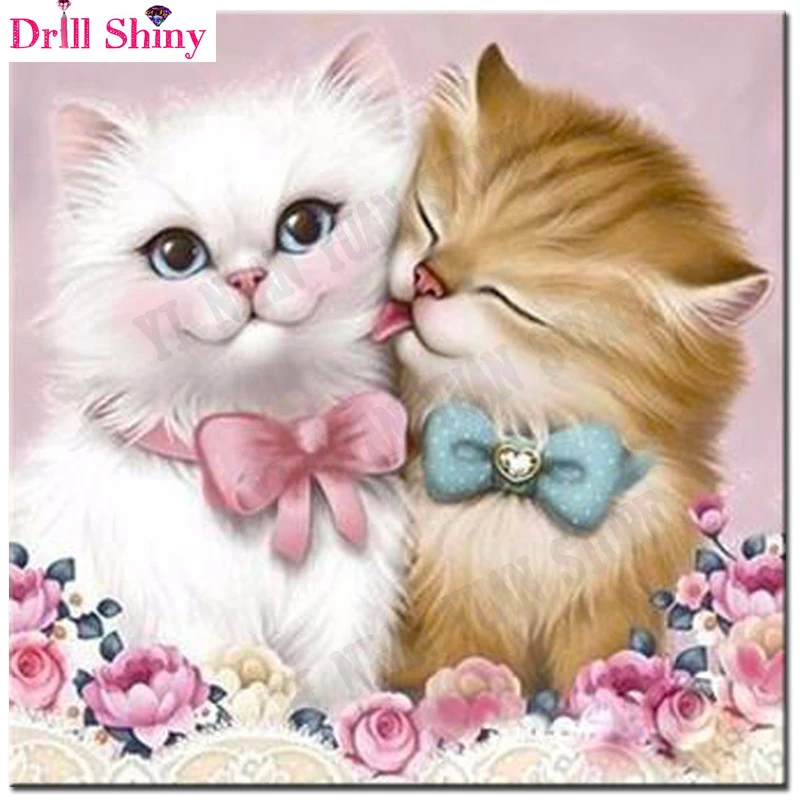 Peinture Diamant Chat Broderie 3d Couple Chaton Mosaique Amoureux De Roses Animaux Kit De Broderie De Perles Bricolage Aliexpress