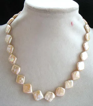 

freshwater pearl pink square 12mm necklace 17inch wholesale beads nature FPPJ