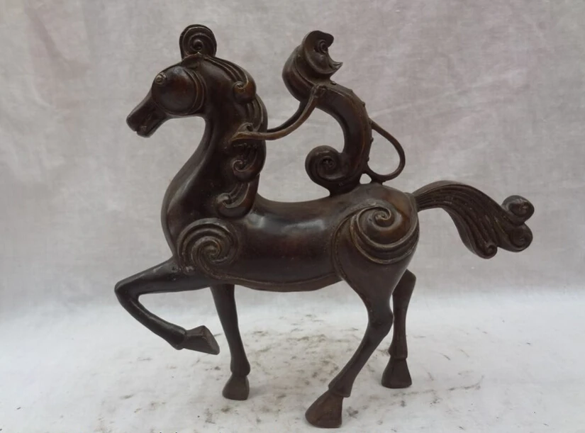 

song voge gem S4091 9" Chinese Bronze Animals Abstract Art Set Monkey Ride Horse Statue Sculpture