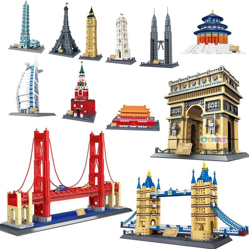 

compatible Architecture Big Ben Notre Dame de Paris Eiffel Tower construction assembled Building Blocks Brick DIY kid gift toys