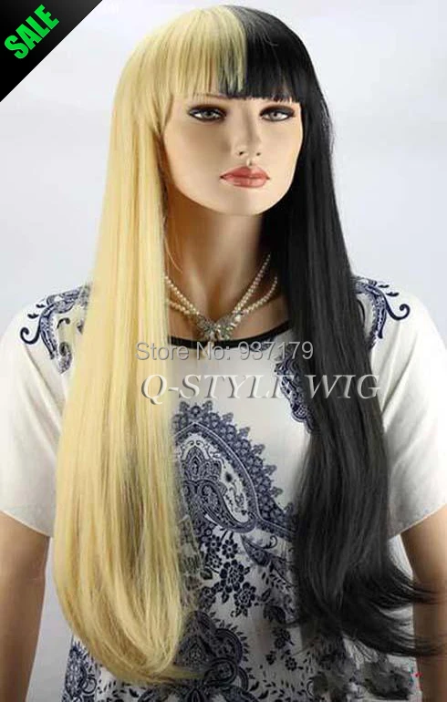 Harajuku Double Color Beige With Black Color Hair Wig Cos Ombre