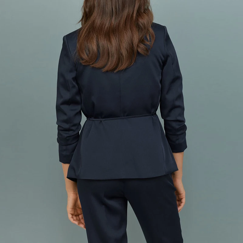Office Ladies Blazer Women Shawl Collar Sashes Roll Sleeve Female Jacket Blazers Coat Feminino Outerwear Work Suit Tops Mujer