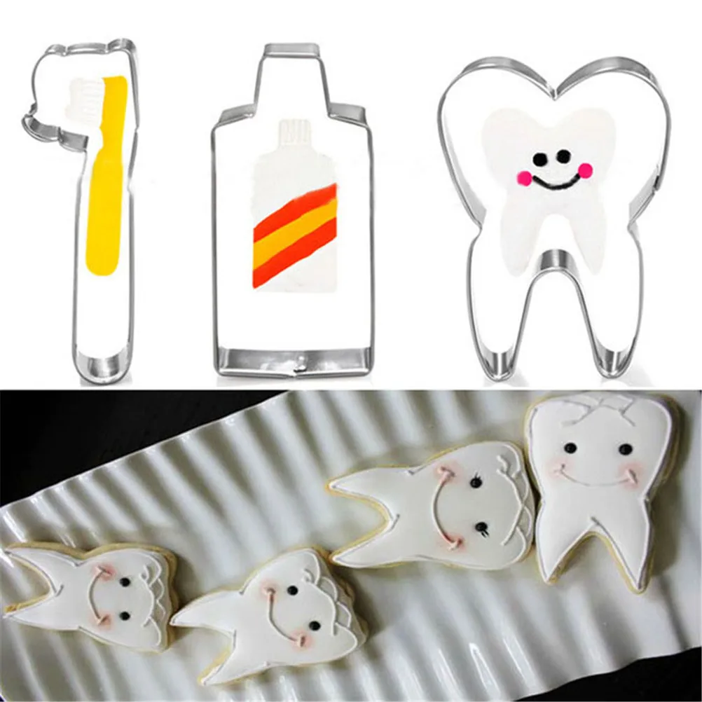 

3pcs/set Stainless Steel Toothbrush Toothpaste Tooth Cookie Cutter DIY Biscuit Stamps Baking Tools