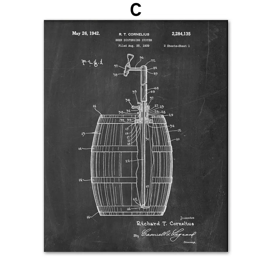 Пивной пивовар механические рисунки настенные художественные картины на холсте скандинавские плакаты и принты винтажные настенные картины для гостиной бара клуба - Цвет: C