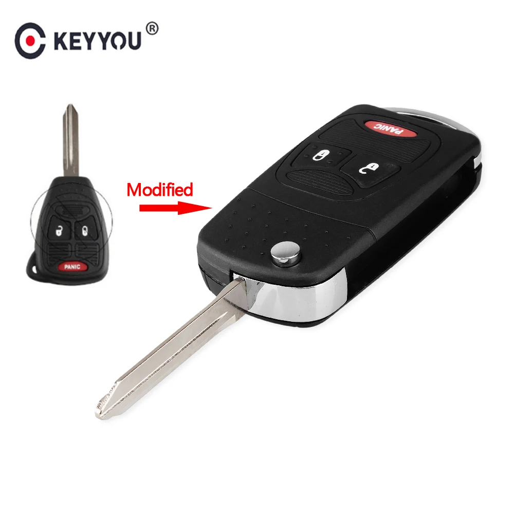 

KEYYOU 3 Button Modified Flip Folding Remote Key Shell For Chrysler For Jeep For Dodge Ram 1500 Caliber Nitro Ram 2500 Ram 3500