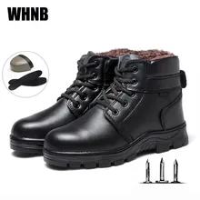 Новые высокие рабочие ботинки из хлопка, защитные безопасные ботинки с прокалыванием, бархатные теплые кожаные мужские рабочие ботинки