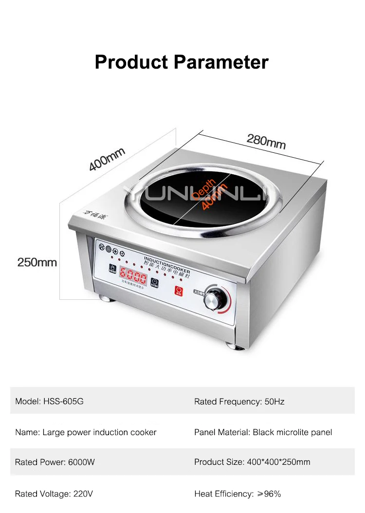 Коммерческая индукционная плита 6000 Вт большая мощность индукционная плита Коммерческая электромагнитная плита для отеля/столовой HSS-605G