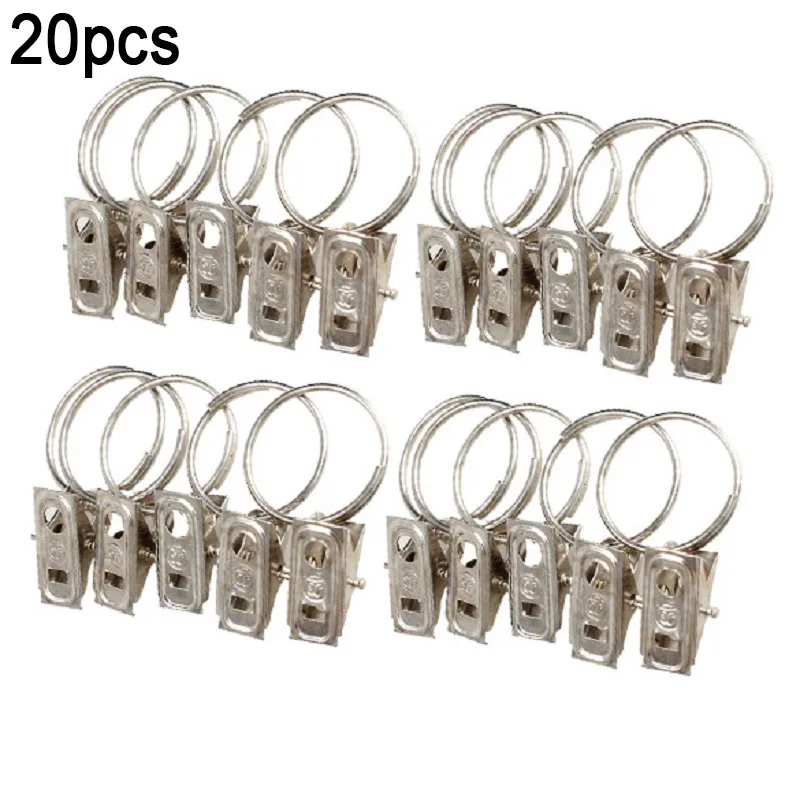 20pcs Window Shower Curtain Rod Clips Rings Stainless Steel Drapery Clips Curtain Decoration