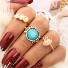 Bohoหางนางเงือกเข็มทิศโลตัสน้ำหยดดอกไม้ใบมงกุฎMidiแหวนชุดคริสตัลร่วมK Nuckleแหวนเครื่องประดับA Nillo(China)