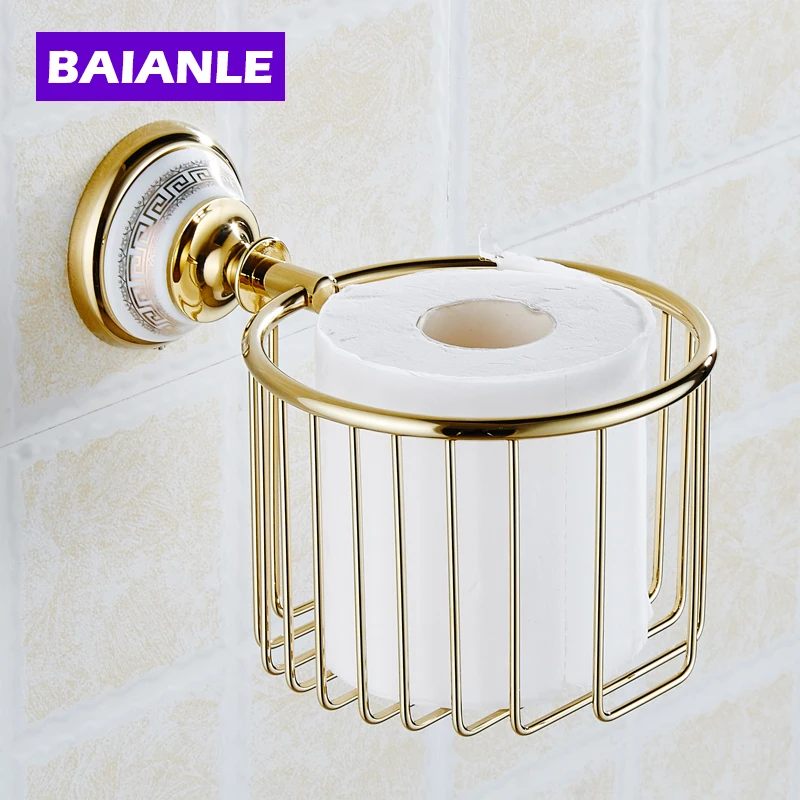 Toilet Paper Roll Holder Shelf Basket Holder Storage Basket Rack copper Gold Chrome Finish Bathroom Accessories
