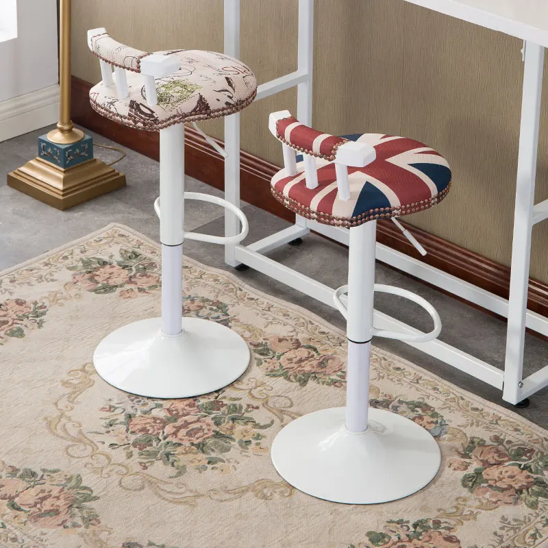 PU Seat Rotated Bar Chair with Backrest Household Lifted Simple Multi-function Leisure High Stool Creative Printing Bar Stool PU Seat Rotated Bar Chair with Backrest Household Lifted Simple Multi-function Leisure High Stool Creative Printing Bar Stool
