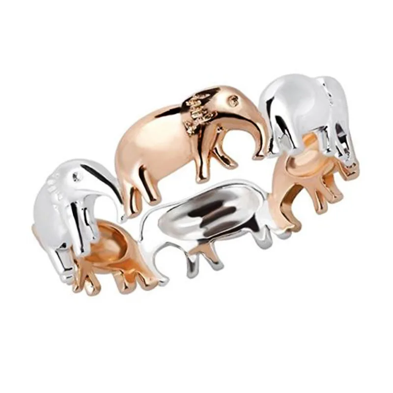 

New Style Women Casual Sporty Fashion Jewelry Rings Six Elephants Cute Animal Finger Rings Women Jewelry Gifts