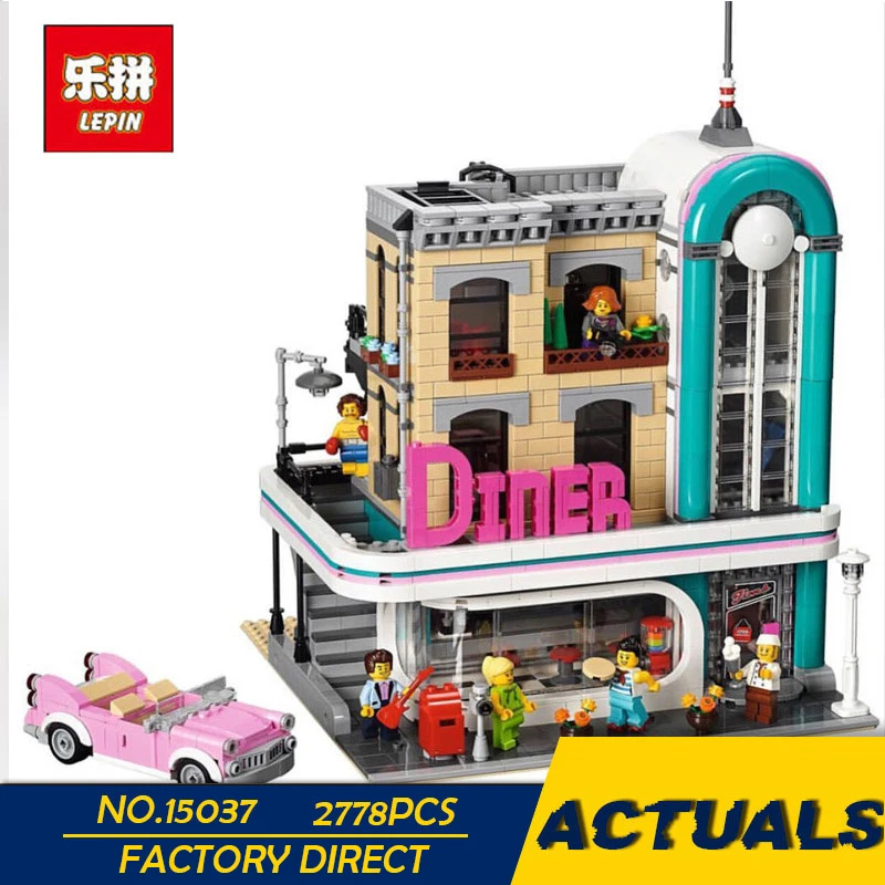 

LEPIN 15037 Genuine 2778Pcs Streetview Series The Downtown Diner Set 10260 LEPIN Building Blocks Bricks Funny Toys Gifts