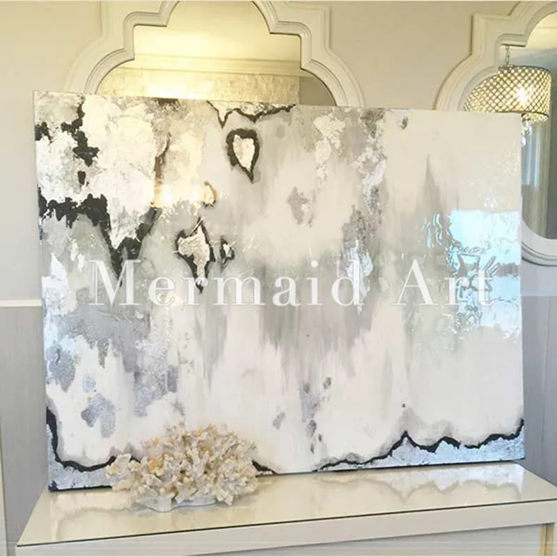 Handpainted Abstract Silver Leaf Art With Gray And White Ombre Pictures Handmade White And Chandelier Canvas Oil Painting Oil Painting Canvas Oil Paintingabstract Art Aliexpress