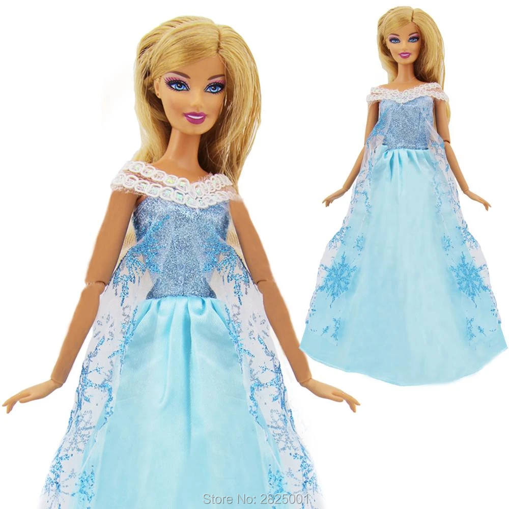 Moda Hecha A Mano Traje de Copia de de Hadas Princesa Elsa Dress Azul Copo de Nieve Patrón Falda Ropa Para Barbie Muñeca Accesorios de los Juguetes|clothes barbie|clothes for barbie