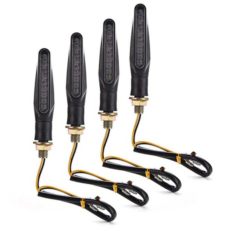 

4Pcs Universal Motorcycle Led Turn Signal Indicators Flowing Water Flicker Blinkers Flexible Bendable Amber Light Lamp
