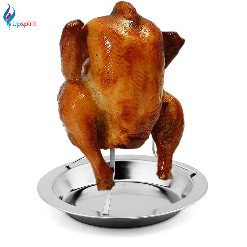 

Stainless Steel Upright Beer Chicken Holder Chicken Roaster Rack Silver Baking Pan Grilled Roast Rack For Outdoor Camping & BBQ