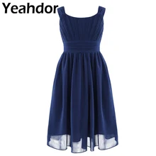 Плиссированное шифоновое платье без рукавов с цветочным узором для девочек на свадьбу, день рождения, вечеринку, шифоновое платье принцессы, торжественное платье для торжеств, Vestidos