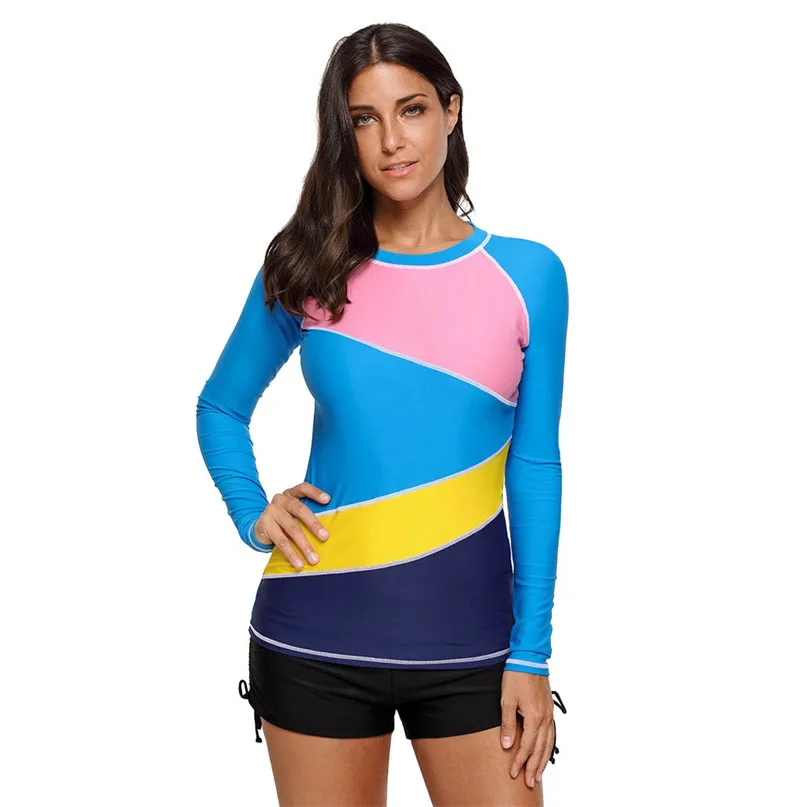  Swim Rash Guards Women Long Sleeve UV Sun Protection Swimsuit Rash Guard Surf Swim Top surf clothing one piece swimsuit #2h06 (5)