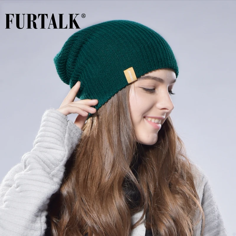 FURTALK Шерсть Вязаная ЗимняяШляпа Бини Шапка Женская Одинарная Шапки Крупной бини