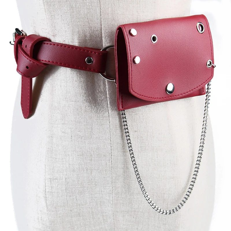 ABDB женская сумка на пояс, Многофункциональная Кожаная сумка, модная женская сумка на пояс, Повседневная сумка с карманом и заклепками на цепочке