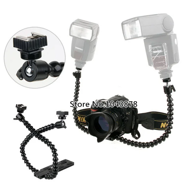 Flexible Dual arm Dual shoe Flash Bracket for MACRO SHOT for CANON NIKON PENTAX Photo Studio