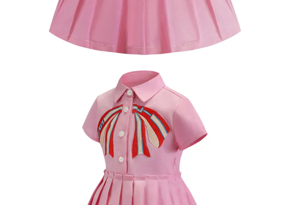 Детское платье для девочек; повседневная детская одежда с вышивкой; розовое хлопковое бальное платье с отложным воротником; вечерние платья; От 3 до 8 лет