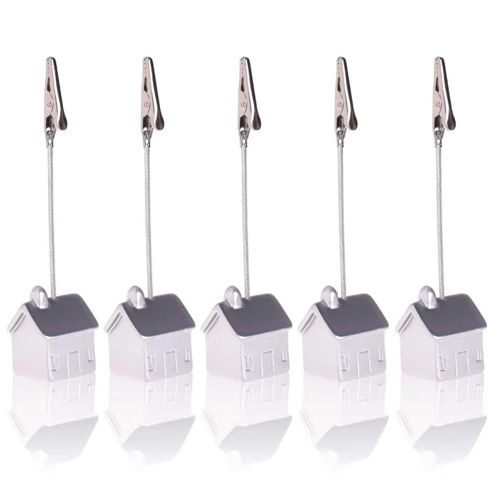 5 Pcs House shaped Base Memo Clips Holder with Alligator Clip Clasp for