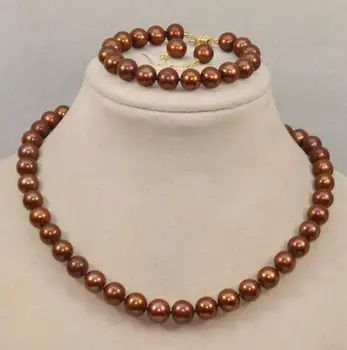 

women real latest design Nobility Woman pearl jewelry AA 9-10mm White Pink Yellow Pearl Necklace Bracelets Earrings