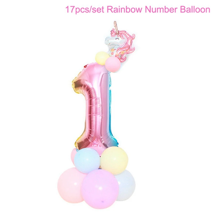 HUIRAN 17 шт. воздушные шары из радужной фольги Macaron номер воздушные шары для дня рождения вечерние украшения Дети Девочка Единорог вечерние украшения - Цвет: Balloon combination