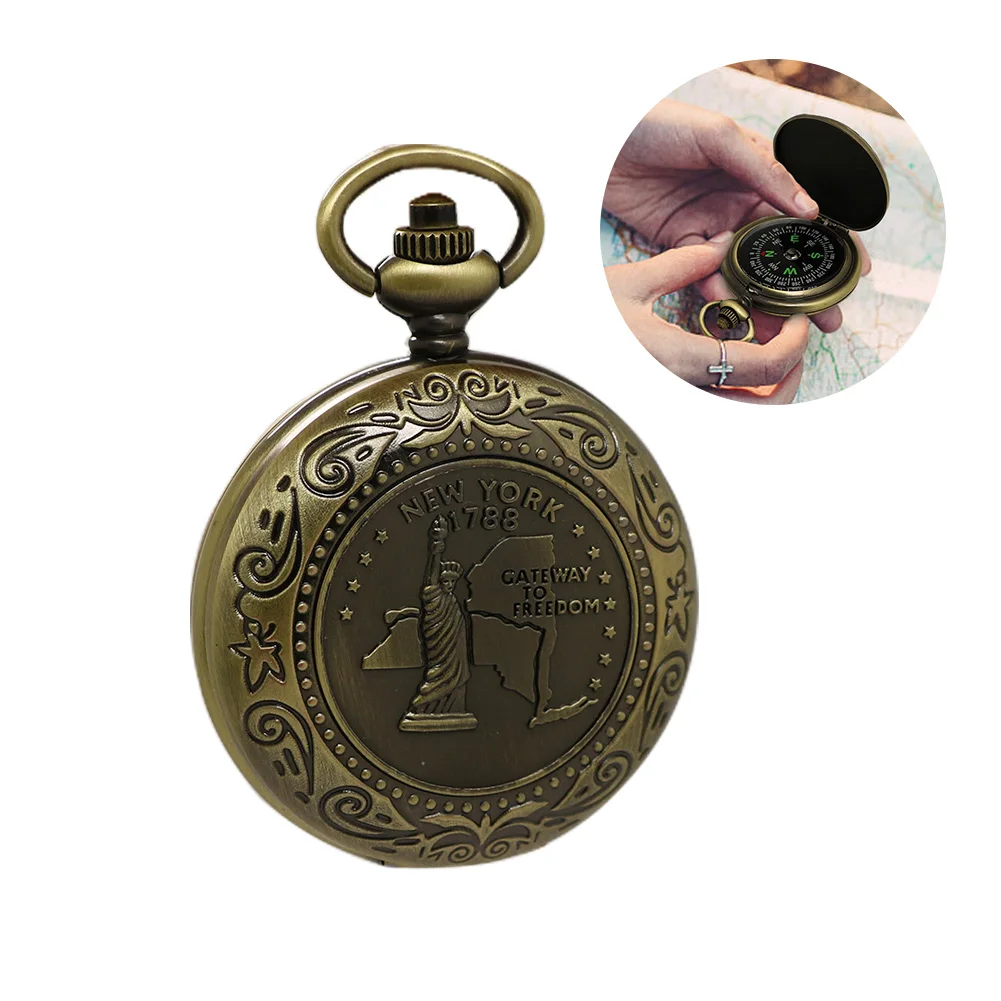 Винтажные бронзовые карманные часы компас ретро мужские и женские Статуя Свободы Ретро карманные часы компас