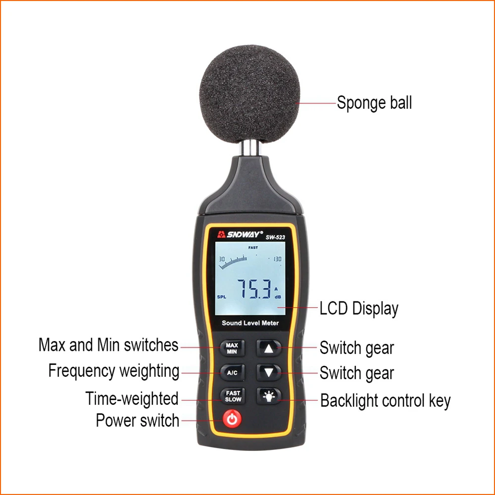 SNDWAY измерители уровня звука цифровой измеритель уровня шума дБ метр 30~ 130 дБ большой экран измерение Децибел Мини-измеритель уровня звука