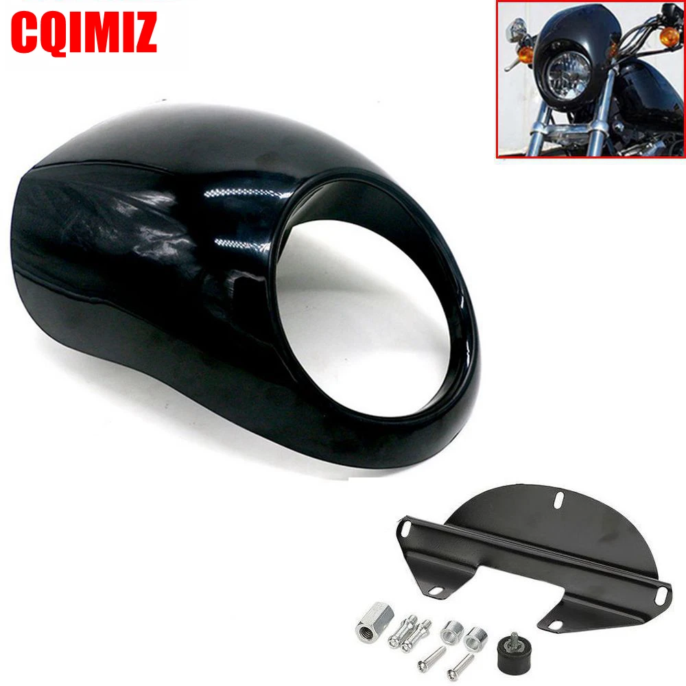 Black Motorcycle Headlight Fairing For Harley Davidson Front Fork Mount Dyna Sportster XLCH