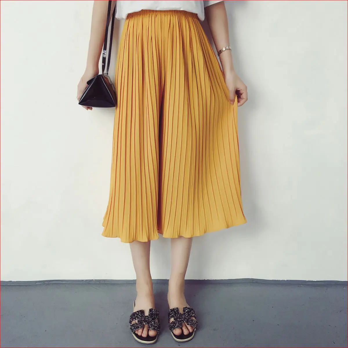 

Spring Summer Style Pants New High Waist Pleated Chiffon Wide Leg Pants Elastic Casual Loose Pants Thin Cropped Trousers Women