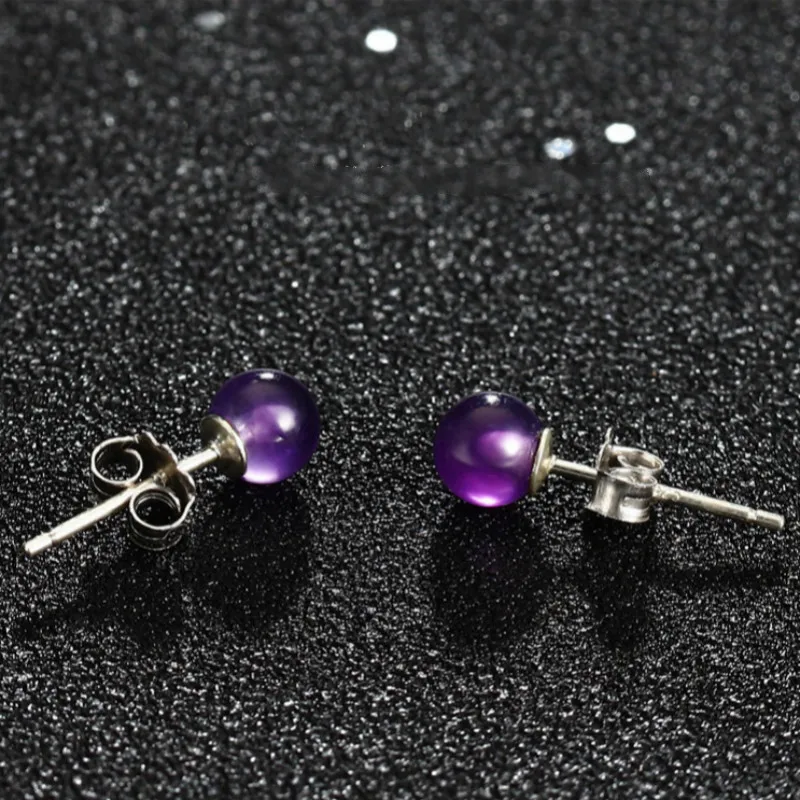 Amethyst Beads Stud Earrings 925 Sterling Silver Earrings for Women Natural Purple Crystal Earings Eternal Match Jewelry6