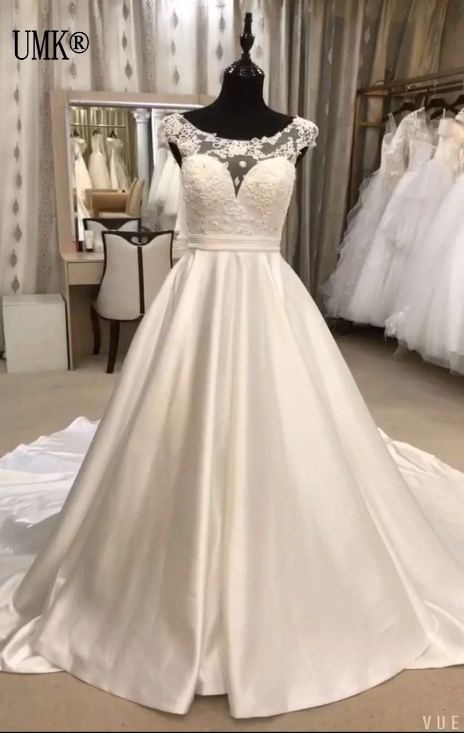 UMK реальное изображение линии кружево свадебное платье 2019 простой Vestido De Noiva аппликации бисер плюс размеры Свадебное es